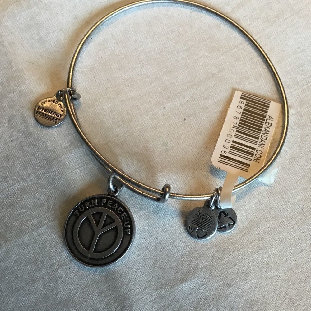 Silvertone Alex and Ani Peace Bracelet NWT